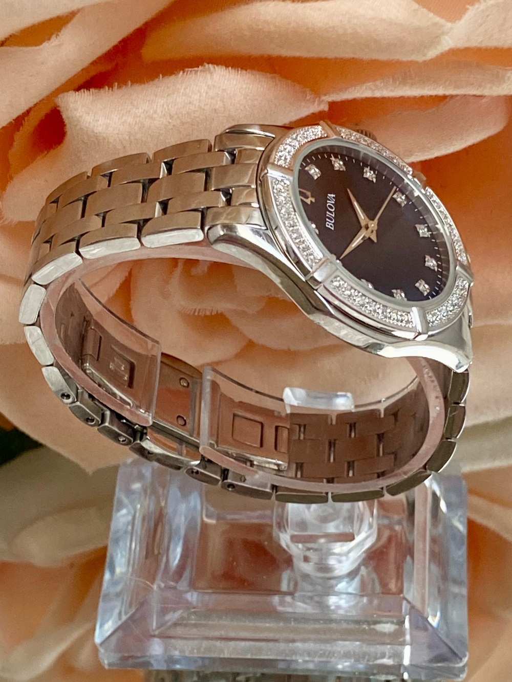 Bulova Diamond Accented Bezel & Dial Blue Mother of Pearl Dial Stainless Watch - Picture 6 of 16